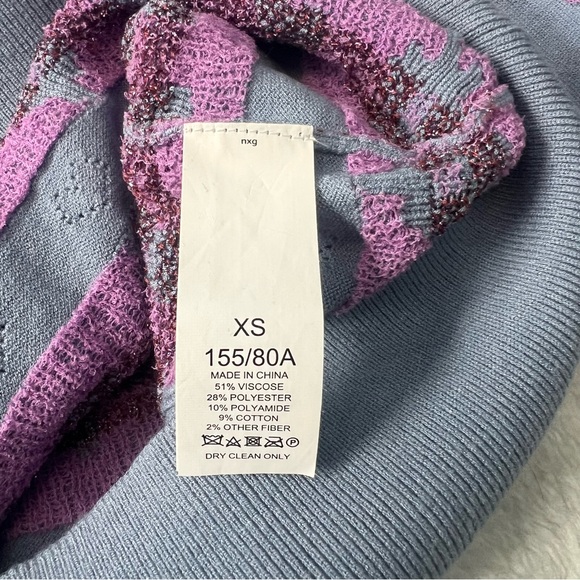 Kate Spade Marker Floral Puff Sleeve Sweater XS Blue Purple - Picture 5 of 5